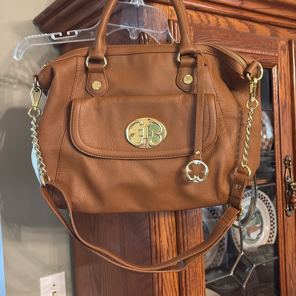 Emma Fox Brown Leather Bag with Gold Accents